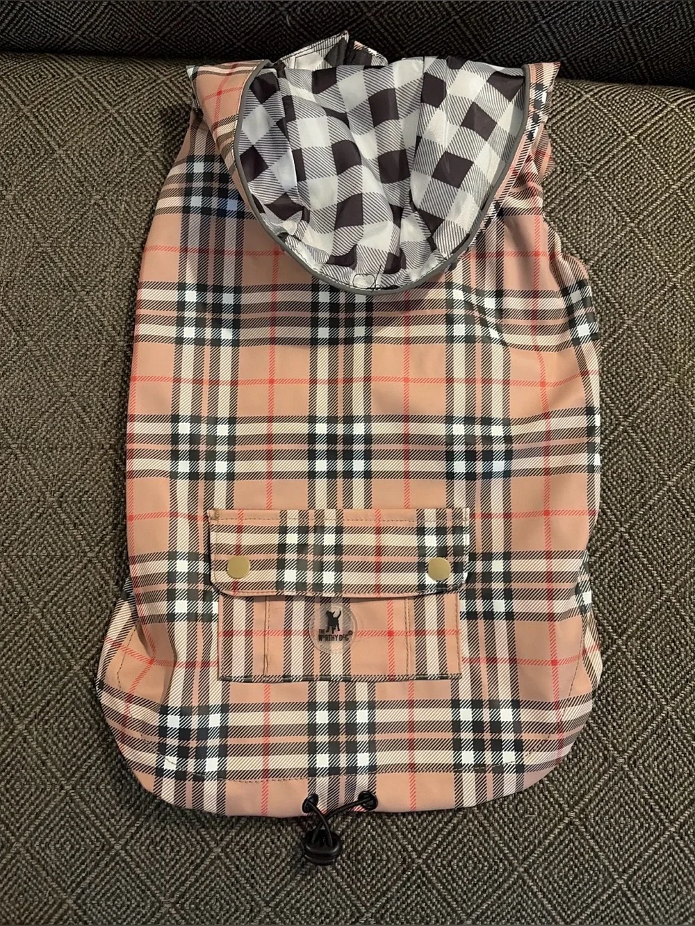 The Worthy Dog Water-Resistant Plaid London Raincoat Size Medium